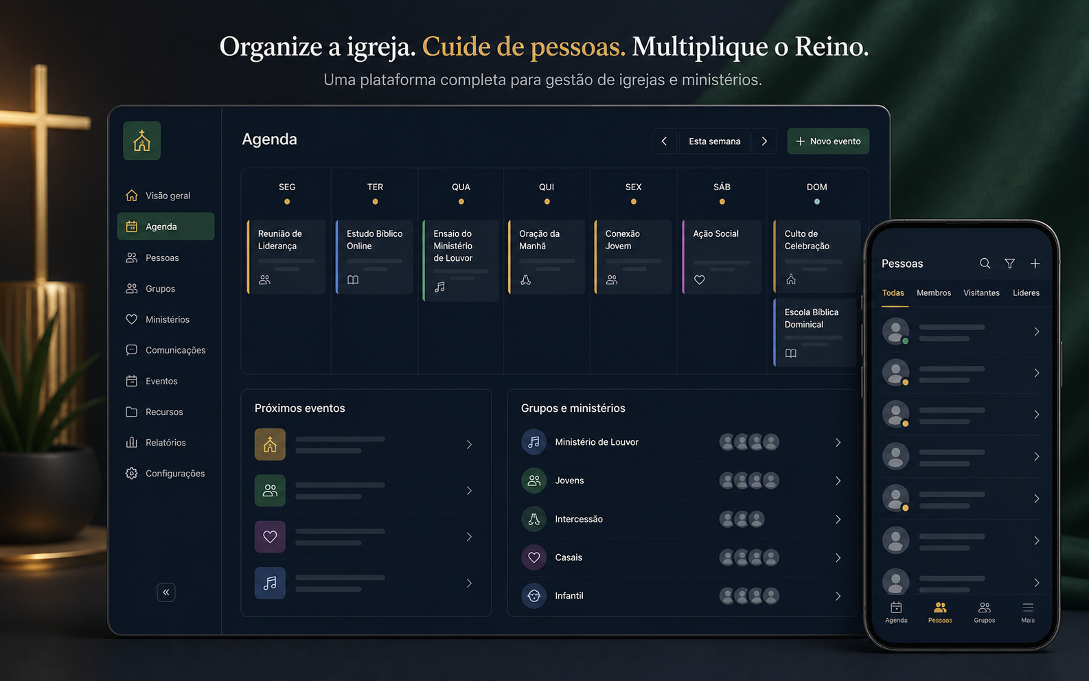 Demonstração visual da agenda e do relacionamento com pessoas